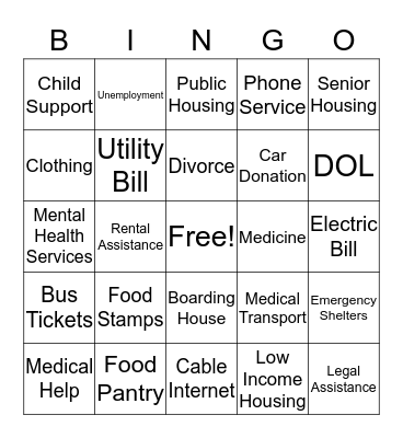Community Resource Bingo Card