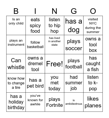 FIND A CLASSMATE WHO… Bingo Card