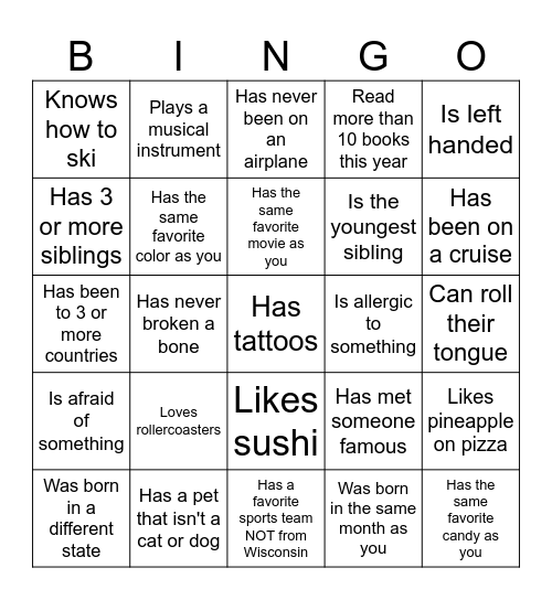 Find A Teammate Who... Bingo Card