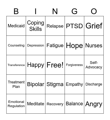 Mental Health Bingo Card
