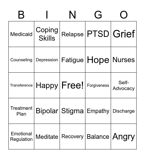Mental Health Bingo Card