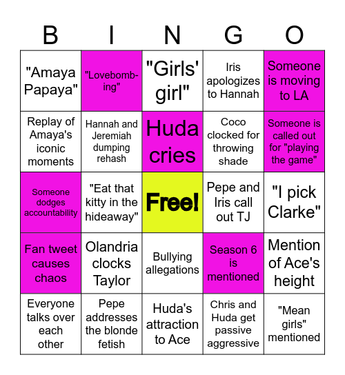 Love Island Reunion (Season 7) Bingo Card