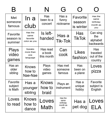 Untitled Bingo Card