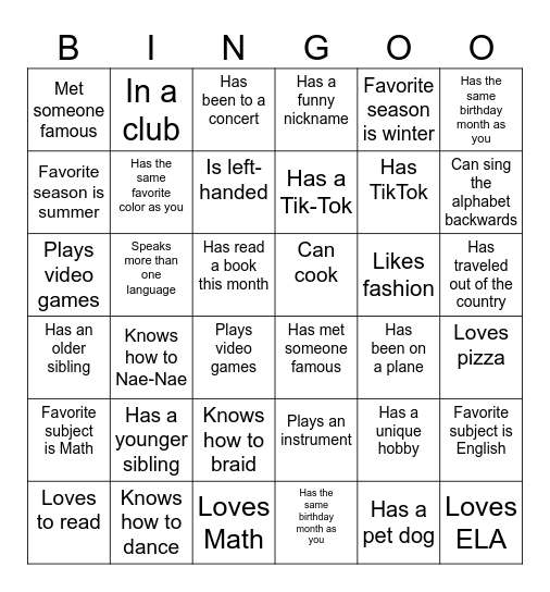 Untitled Bingo Card