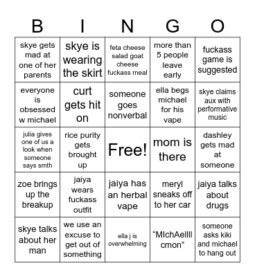 party bingo Card
