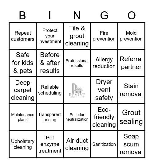Revive Cleaning Crew Bingo Card