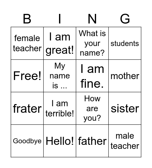 LATIN SONGSCHOOL BK 1 Bingo Card