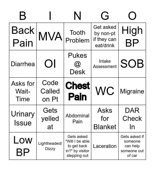 Complaint Bingo Card