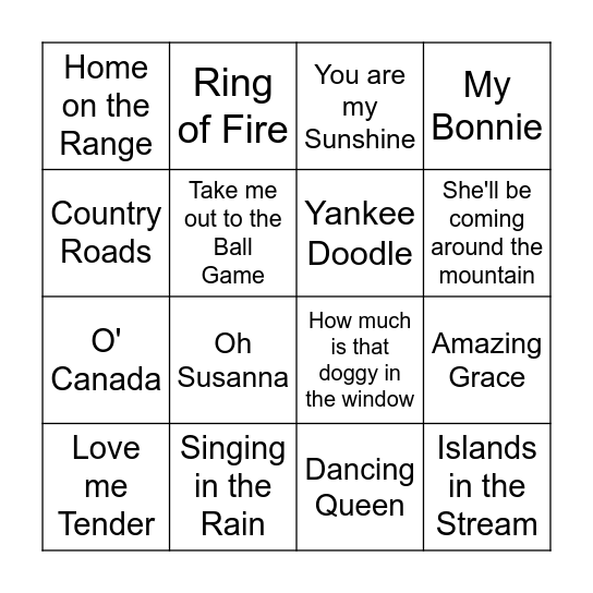 Music BINGO Card