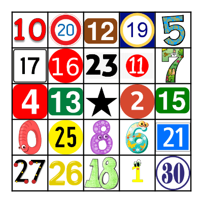 Numeros 1-30 Bingo Card