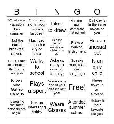 High School Classmate Bingo Card