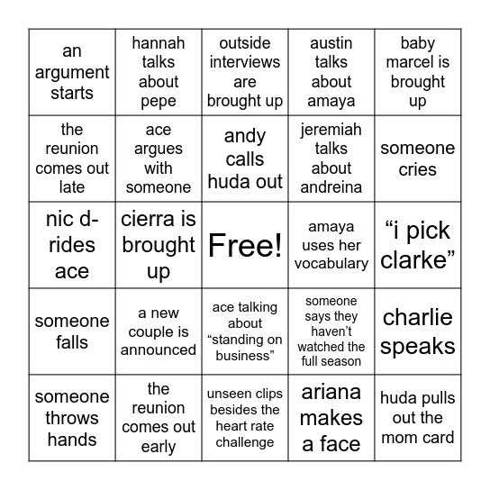 LI 2025 Reunion Bingo Card