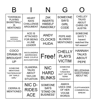 Love Island Reunion Bingo Card