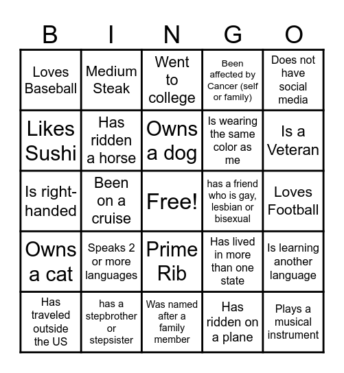 Diversity Bingo Card