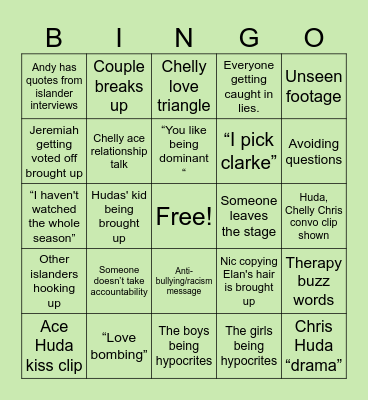 Love island Bingo Card