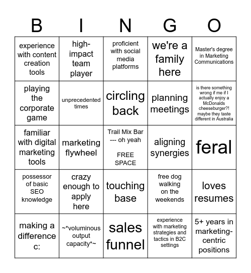 Kat Yan —  Corporate Tools Bingo Card Bingo Card