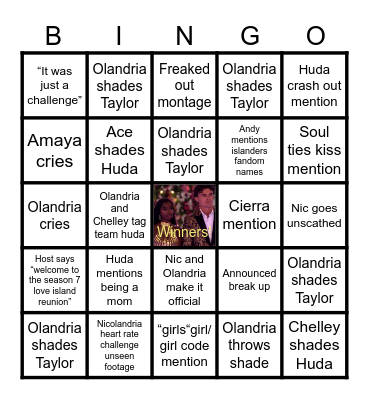 LOVE ISLAND S7 REUNION Bingo Card