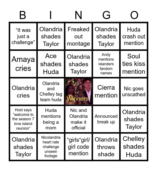 LOVE ISLAND S7 REUNION Bingo Card