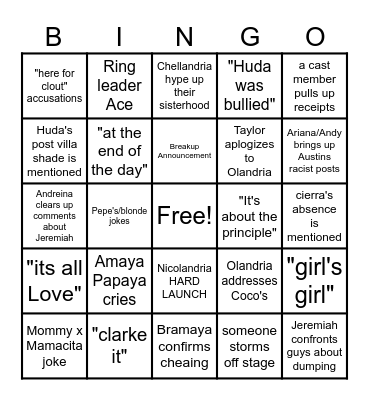 LOVE ISLAND S7 REUNION Bingo Card