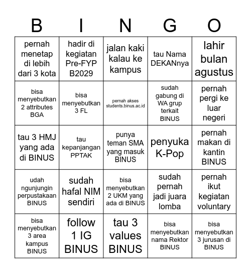 BINGO Card
