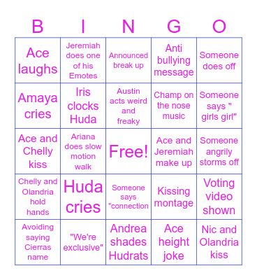 Love Island Reunion Bingo Card