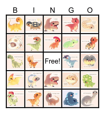 Dinosaur Bingo Card