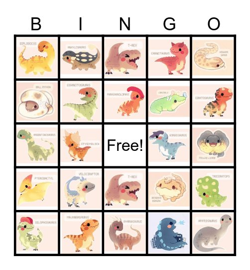 Dinosaur Bingo Card