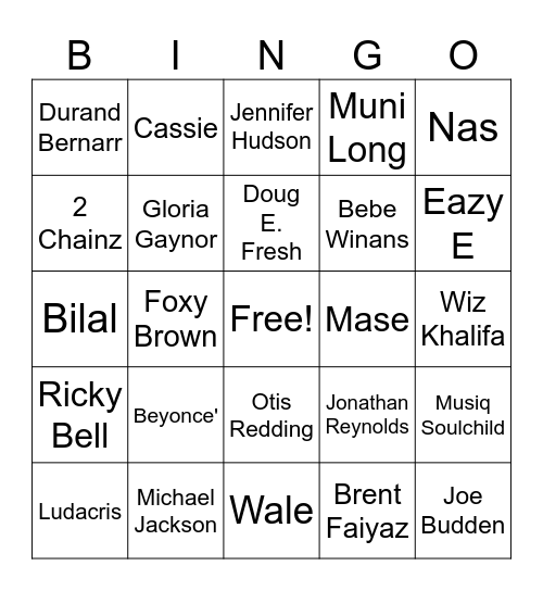 Virgo Music Bingo Card