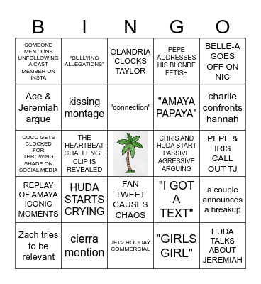 LOVE ISLAND USA REUNION Bingo Card