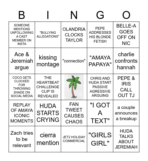 LOVE ISLAND USA REUNION Bingo Card