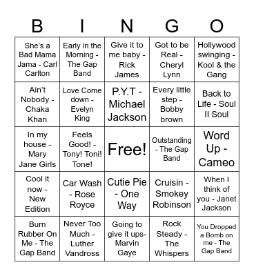 Old School Jams Bingo Card