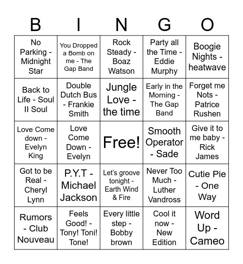 Old School Jams Bingo Card