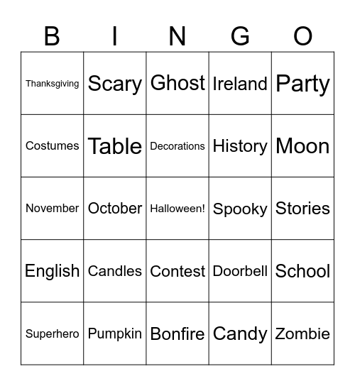 Halloween Bingo Card