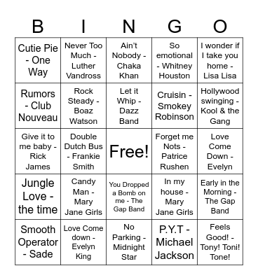 Old School Jams Bingo Card