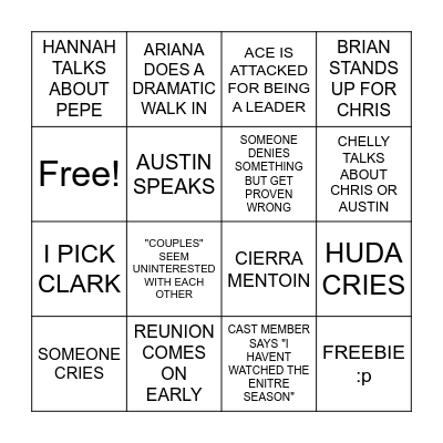 LOVE ISLAND REUNION Bingo Card
