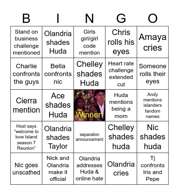 LOVE ISLAND S7 REUNION Bingo Card
