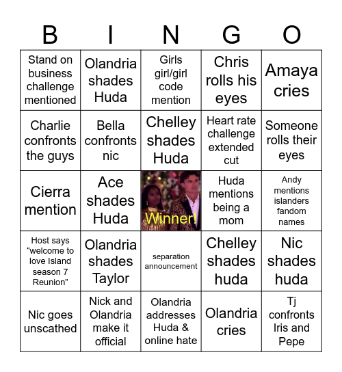 LOVE ISLAND S7 REUNION Bingo Card