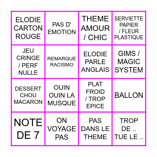 BINGO 4 MARIAGES Bingo Card