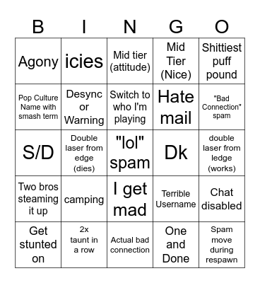 Melee Unranked Bingo Card