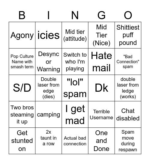 Melee Unranked Bingo Card