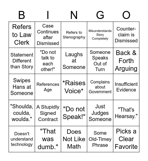 Judy Justice Bingo Card