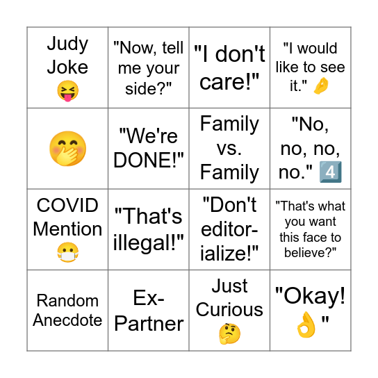 Judy Justice Bingo Card