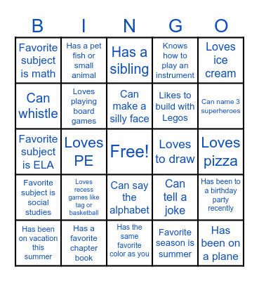 Get To Know You Bingo Card
