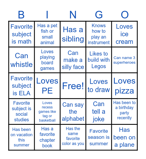 Get To Know You Bingo Card