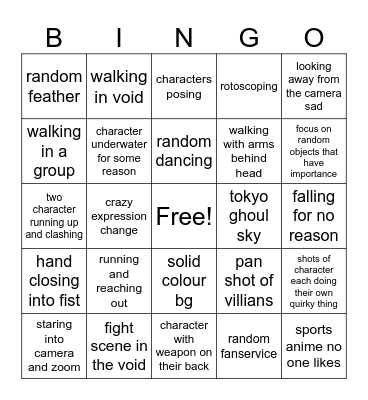 Anime OP Bingo Card