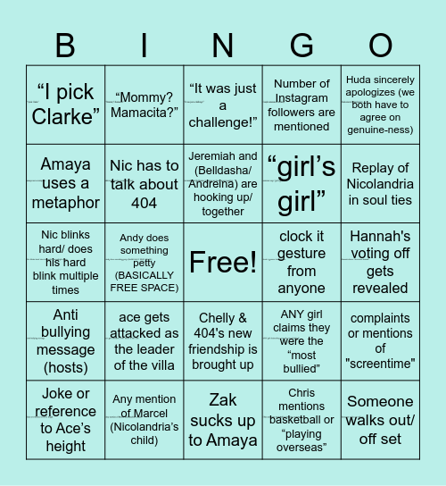 LOVE ISLAND SEASON7 REUNION Bingo Card