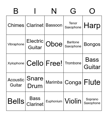 Instrument Sound Bingo Card