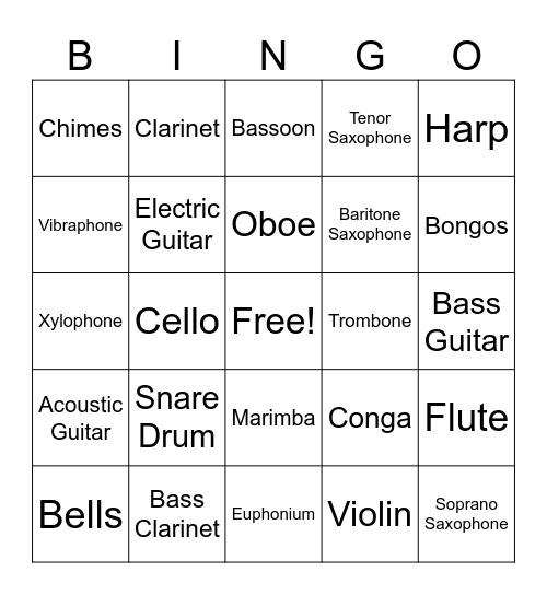 Instrument Sound Bingo Card