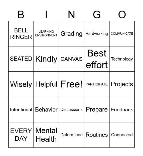 Syllabus Bingo Card