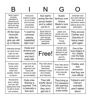 Love Island Season 7 Reunion Bingo Card